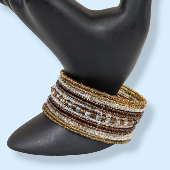(2/$20) Wide Beaded Open Cuff Bracelet - Picture 1 of 5